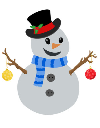 christmas winter snowman made of big snowballs flat style vector illustration isolated on white backgroundのイラスト素材