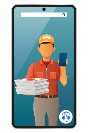 delivery man by phone courier service vector illustration isolated on white backgroundのイラスト素材