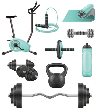 sports equipment for fitness stock cartoon vector illustration isolated on white backgroundのイラスト素材