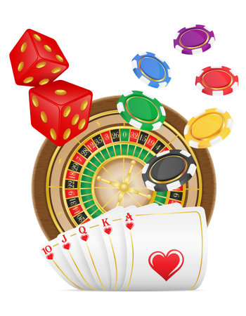 equipment for casino items cards ace and chips dice cartoon stock vector illustration isolated on white backgroundのイラスト素材