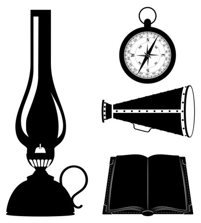 items retro old vintage icons black silhouette cartoon stock vector illustration isolated on white backgroundのイラスト素材