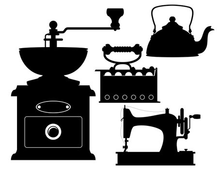 items retro old vintage icons black silhouette cartoon stock vector illustration isolated on white backgroundのイラスト素材