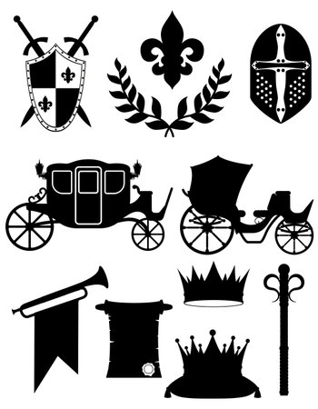 king royal attributes black silhouette cartoon stock vector illustration isolated on white backgroundのイラスト素材