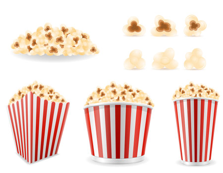 popcorn and striped cardboard package cartoon stock vector illustration isolated on white backgroundのイラスト素材