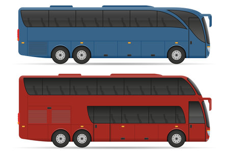 long distance passenger bus cartoon stock vector illustration isolated on white backgroundのイラスト素材