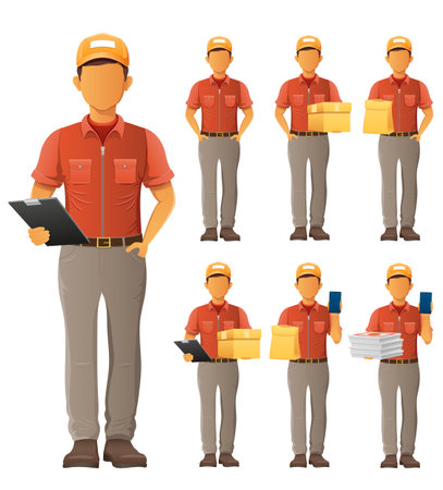 delivery service young man courier cartoon stock vector illustration isolated on white backgroundのイラスト素材