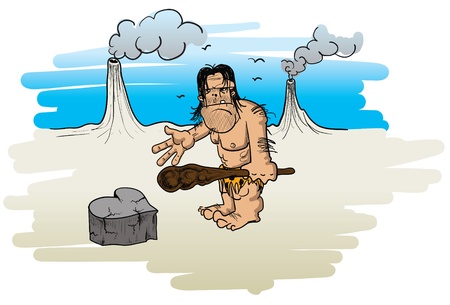 cartoon illustration of a caveman fallen in love, showing a heart he made by rockのイラスト素材