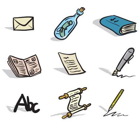 drawings of written communication icons in a sketch like styleのイラスト素材