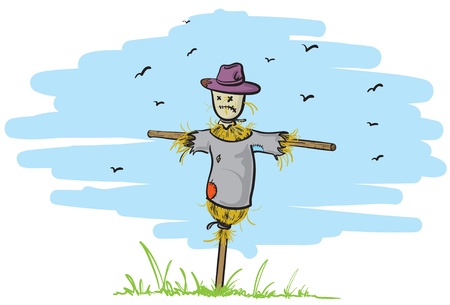 vetor illustration of an old and lonely scarecrow のイラスト素材