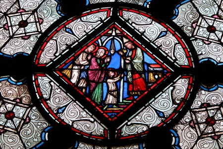 Sainte-Chapelle Stained Glass Window Close-up in Paris, Franceのeditorial素材
