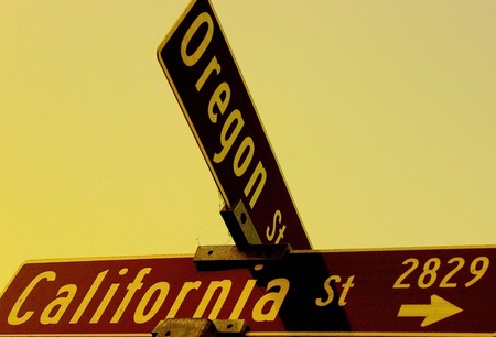 Intersection Street Sign at California and Oregon Streets in Berkeley, Californiaの写真素材