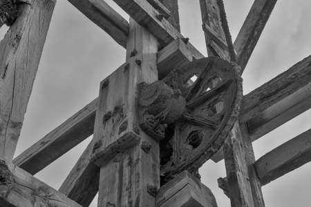 Detail of a wooden wheel of an old cable car.
