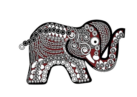 red patterned elephant in the ethnic style on a white backgroundのイラスト素材