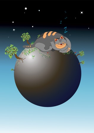 gray cat sleeps on the planetのイラスト素材