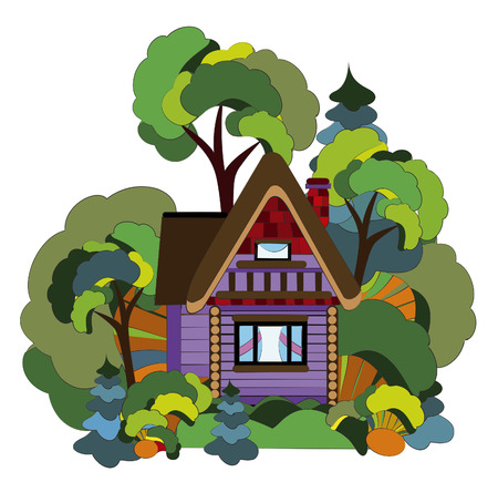 cozy village house from the various elements in the forestのイラスト素材