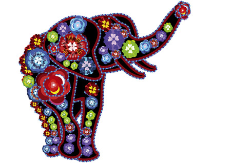 Elephant in Indian designs in the traditional style on a white backgroundのイラスト素材