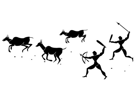 ancient people hunted wild animals on a white backgroundのイラスト素材