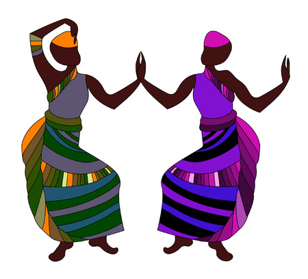 ethnic people in beautiful clothes dancing on a white backgroundのイラスト素材