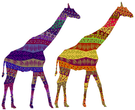 Two giraffe in the ethnic style of a compelling designのイラスト素材