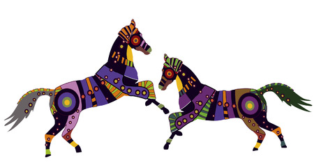 Horses in the ethnic style of the various elements on a white backgroundのイラスト素材