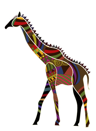 giraffe from various elements in the ethnic style on a white backgroundのイラスト素材