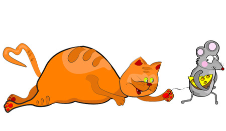 cat and mouse played on a white backgroundのイラスト素材