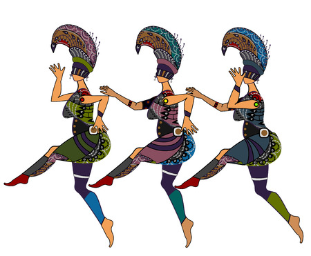 Women in ethnic style dancing on a white backgroundのイラスト素材