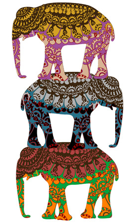 patterned elephants in the ethnic style of the various elementsのイラスト素材