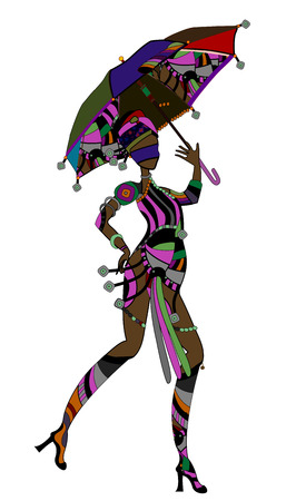 fashionable woman in ethnic style on a white backgroundのイラスト素材