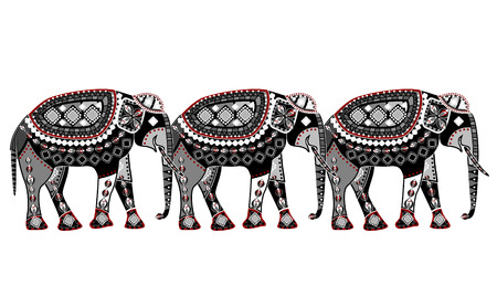  pattern of elephants in the ethnic style with a white backgroundのイラスト素材