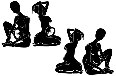 Pregnant women with child in the stomach on a white backgroundのイラスト素材