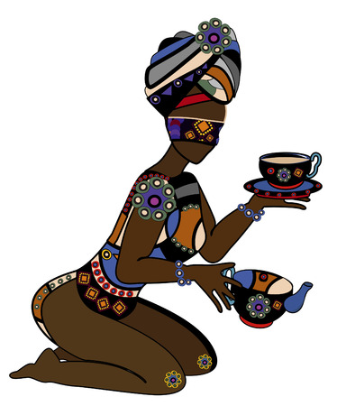 Woman in ethnic style entertains you with its delicious teaのイラスト素材