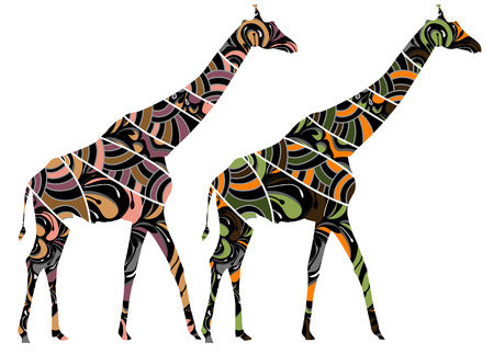 patterned giraffe in ethnic style with a white backgroundのイラスト素材