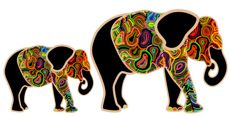family of elephants from the color elements on a white backgroundのイラスト素材