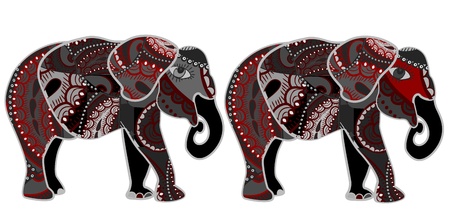 Indian elephants in the ethnic style of standing on a white backgroundのイラスト素材