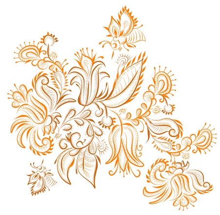 vintage flowers with butterflies on a white backgroundのイラスト素材