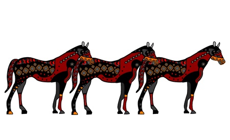 pattern of horses in the ethnic style with a white background