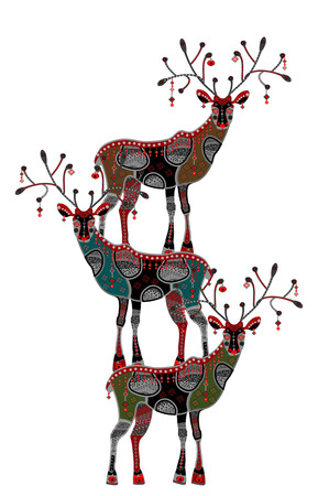 ethnic deer on their backs of each other on a white backgroundのイラスト素材