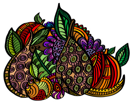 Exotic fruit in vintage styleのイラスト素材