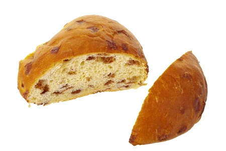 Sweet yeast Roll chocolate chips isolated on white background, DFF image 