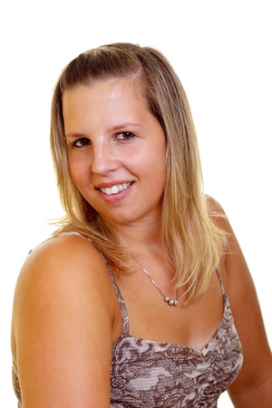 Portrait of a young blond woman on white background, studio shot. の写真素材