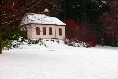 The MaryÂ´s Chapel (german: "Unserer Lieben Frau" ) in city Pruem on the Calvary mountain (Kalvarienberg) bulitin 1984. Original chapel of 1696 year was destroyedin 1949 at a explosion from a munitions storage in the mountain. Rheinland-Pfalz, Germany, wiの写真素材