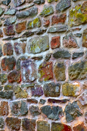 Stone wall with  lichen and moss  in small city Saarburg, Rheinland-Pfalz, Germany, summerの写真素材