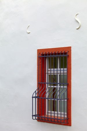 A window with grating, small city Saarburg, Rheinland-Pfalz, Germanyの写真素材