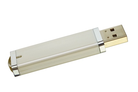 Close up of a USB flash memory isolated on whiteの写真素材