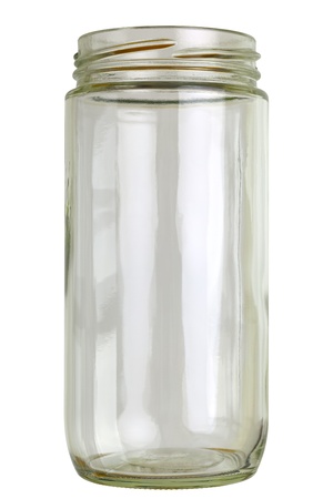 Close up of a empty preserving glass isolated on white.の写真素材