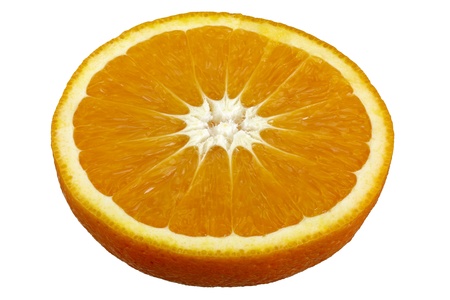 Close up of a orange fruit isolated on white background, focus stacking の写真素材