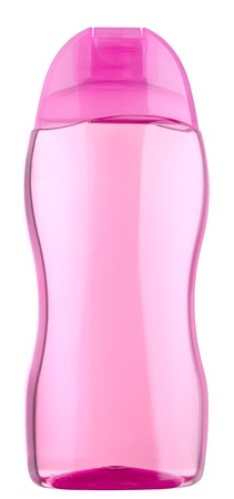 Close up of a cosmetics bottle (plastic) isolated on white , 2 images stitchedの写真素材