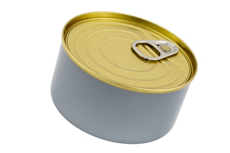 Close up of a sardine can isolated on white background, focus stackingの写真素材