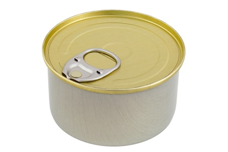 Close up of a sardine can isolated on white background, focus stackingの写真素材